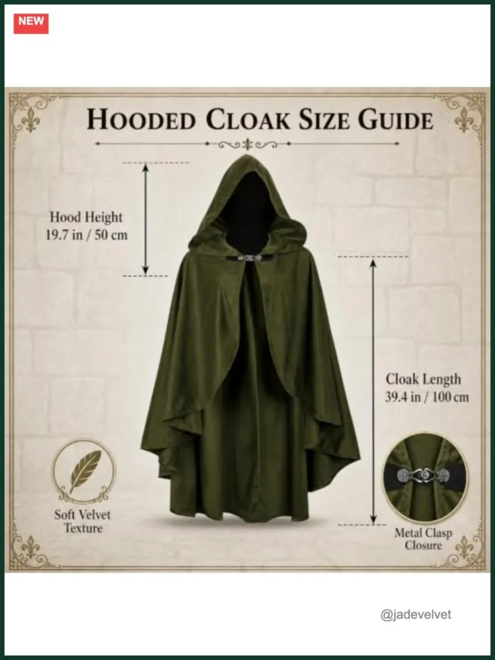 Medieval Cloak Cape Costume for Halloween Renaissance Faire, One Size